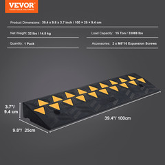 3.7in Rise 10×39.4in Rubber Curb Ramp 15T Heavy Duty Adjustable Black
