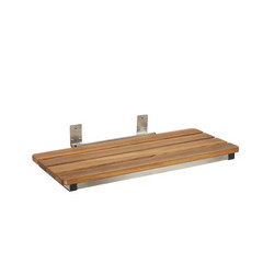 Catalina 29 In. X 16.5 In. Natural Teak Wood Side Wall-Mount Folding Tub Seat wi
