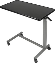 Vaunn Medical Adjustable Overbed Bedside Table with Wheels Black