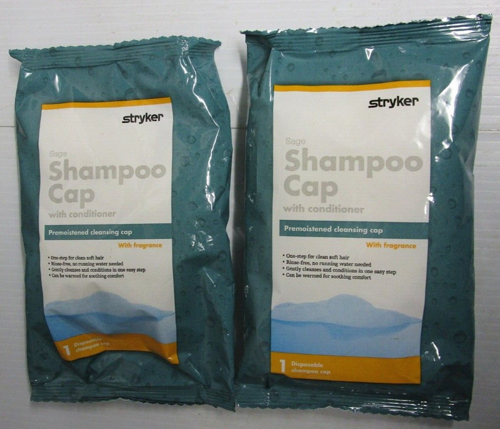 2 PACKS STRYKER PREMOISTENED CLEANSING SAGE SHAMPOO CAPS WITH CONDITIONER