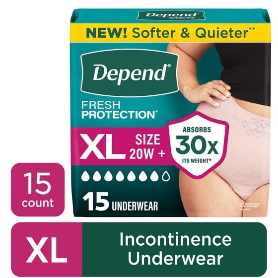 Depend Fresh Protection Incontinence Underwear for Women,Adult Diapers, XL,15-78