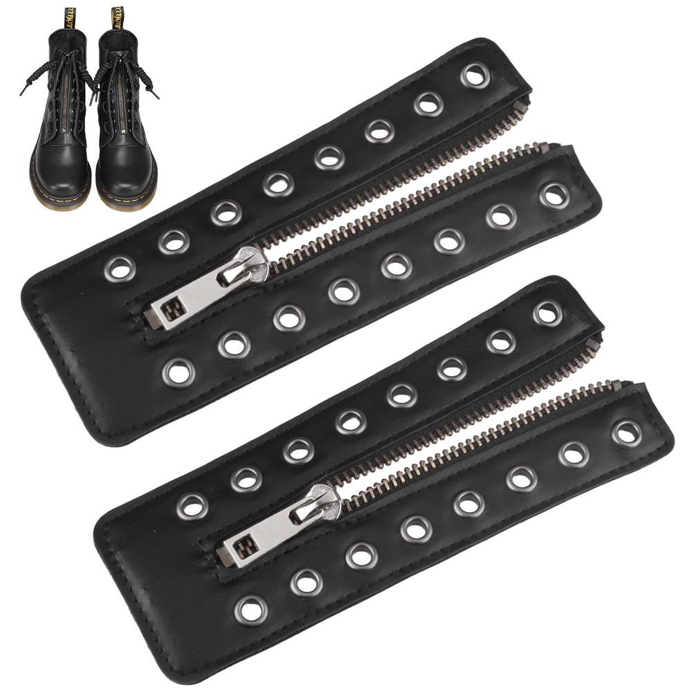 2 Pcs Boot Zipper Inserts, PU Leather Lace-In Zippers | 8 Metal Eyelet Copper