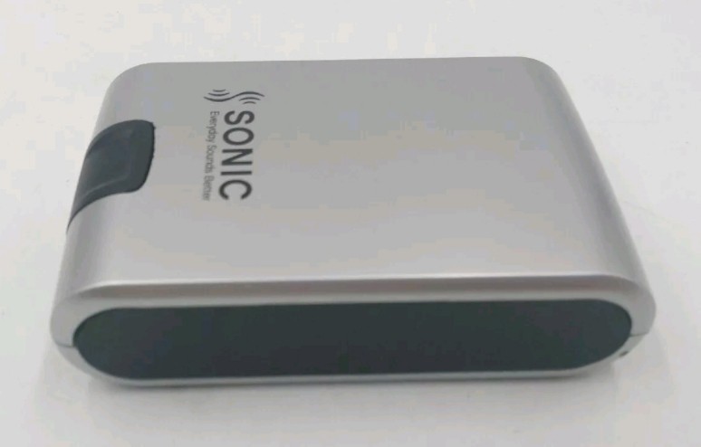 2 x Hardcover Hearing Aid Case Sonic ~ Silver/Black ~ 3.5″ x „2 x 1“ ~ New