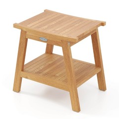 20″ Teak Wood Shower Bench w/Storage Shelf Adjustable & Anti-slip Foot Pads