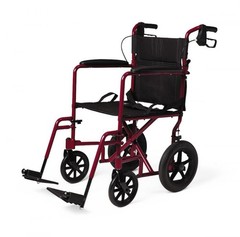 Medline Basic Aluminum Transport Chair, Red, 12 Inch Wheels, Foldable, 1 Count