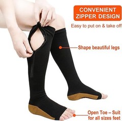 2 PAIRS Zip Up open Toe Compression Zipper Socks Calf Support Stocking Women Men