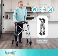 Stander Space Saver Rollator, Lightweight Folding w/Padded Seat, 6″ Wheels Black