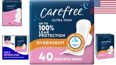 Comfortable & Absorbent Ultra Thin Overnight Feminine Pads with Wings – 40 Count