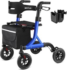 Rollator Walker with Seat Aluminum All Terrain Walker for Seniors Foldable 300lb
