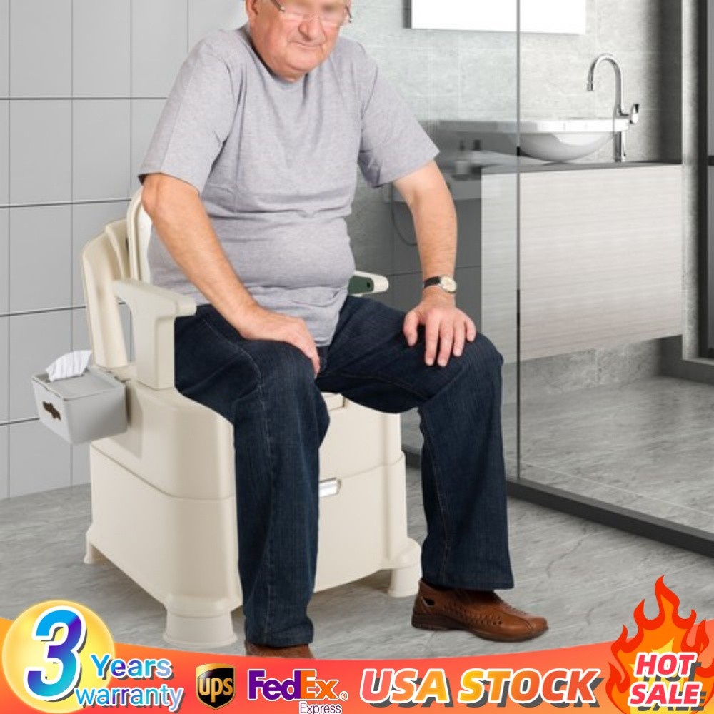 200kg/440.92lbs Bedside Commode Portable Toilet w/ Sensor Light Floor Standing