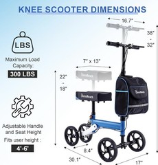 BlessReach Knee Scooter Steerable Deluxe Medical Scooter Supports Up to 300 lbs
