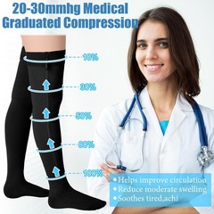Sosation Thigh High Zipper Compression Socks 20-30 mmHg XX-Large, Black