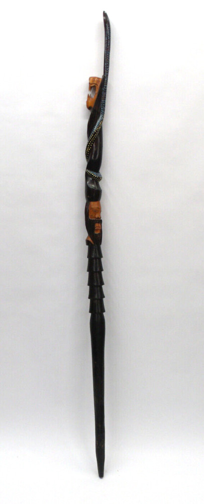 43″ Hand Carved Painted Wood Walking Stick Cane Warrior Wood Bearded Snake Man
