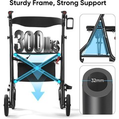 Foldable Rollator Walker Rolling Walker with Seat for Seniors Max 300 Lb Limit