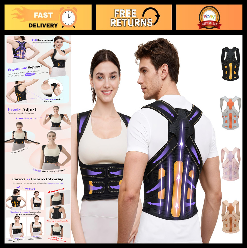 Adjustable Posture Corrector Brace for Men & Women, Back Support, Neck Pain Reli