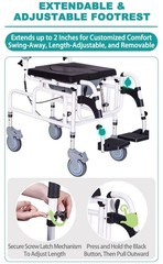Irtme 4-in-1 Folding Shower Commode Chair Transport w/ Reclining Backrest 300Lbs