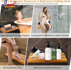 20″Teak Folding Shower Seat Wall Mounted Fold Down Brushed Nickel & Yellow 440lb