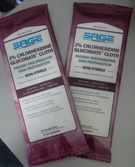 Sage 2% Chlorhexidine Gluconate Cloth PreOp Prep – (2) Packs = (4) Cloths Total