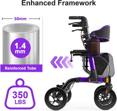 Walkers for Seniors, Rollator Walker with Seat, 350 Lb Weight Capacity, 18″ Big