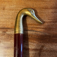 Vintage Brass Duck Head Shoehorn Wooden Handle MCM 1960s Mallard Decorative