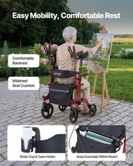 VEVOR Rollator Walker for Seniors Foldable Rolling Walker with PVC Solid Wheels