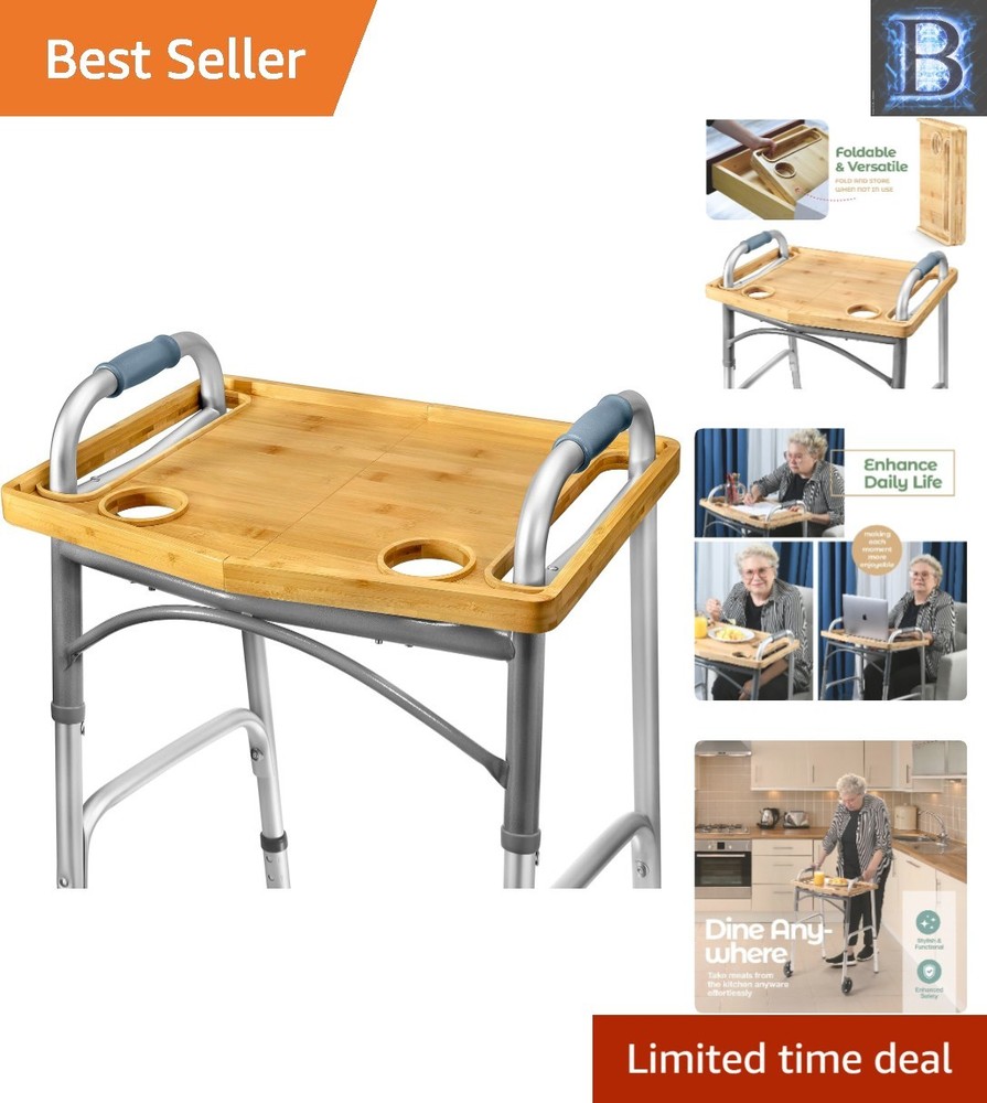 Foldable Bamboo Walker Tray – Lightweight and Spacious for Meals, Crafts, & More