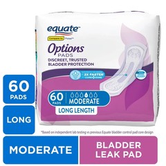 Equate Options Women’s Incontinence Pads Long Length 60 Ct Leak Protection