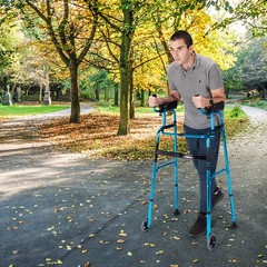 Folding Wheel Walking Frame Adjustable Aluminum Alloy Walker W/Armrest Support