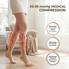 MGANG 20-30 mmHg Medical Compression Socks Large, 1 Pair Beige + 1