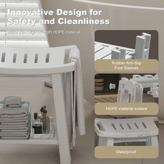 400 lbs Shower Chair with Anti Slip Feet HDPE Bath Seat for Adults Gray