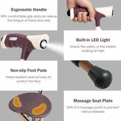 Lightweight Adjustable Foldable Cane Seat Aluminum Alloy Crutch Chair with Light