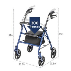 Drive Medical Four Wheel Rollator Rolling Walker with Fold Up Removable Back Sup