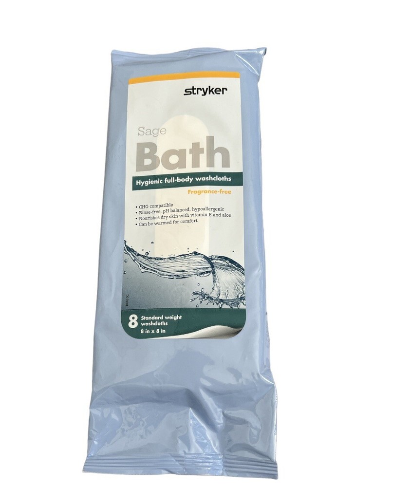 Stryker – Sage Essential Bath Cleansing Washcloths – 1 Package 8 Cloths NEW