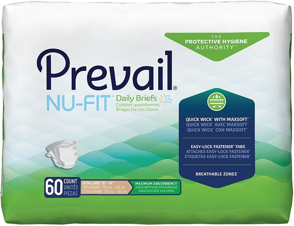 Prevail Nu-Fit Adult Briefs X-LARGE 59-64in Case of 60