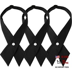 3 Pcs Girls Uniform Tie Adjustable Criss Cross Neck Tie Solid Color Black