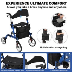 2-in-1 Folding Walker & Wheelchair for Seniors 330lb All Terrain Rollator Walker
