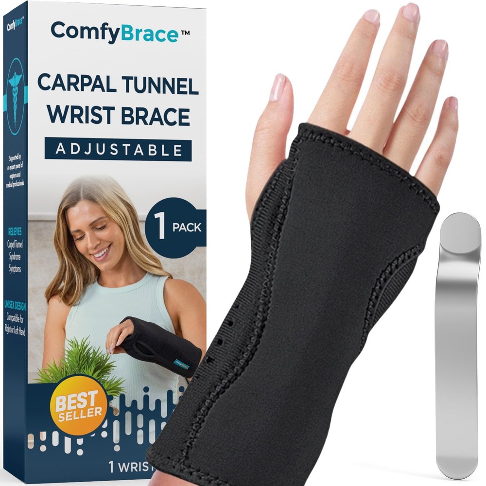 ComfyBrace® Carpal Tunnel Wrist Brace – with Splint and Palm Cushion One Size