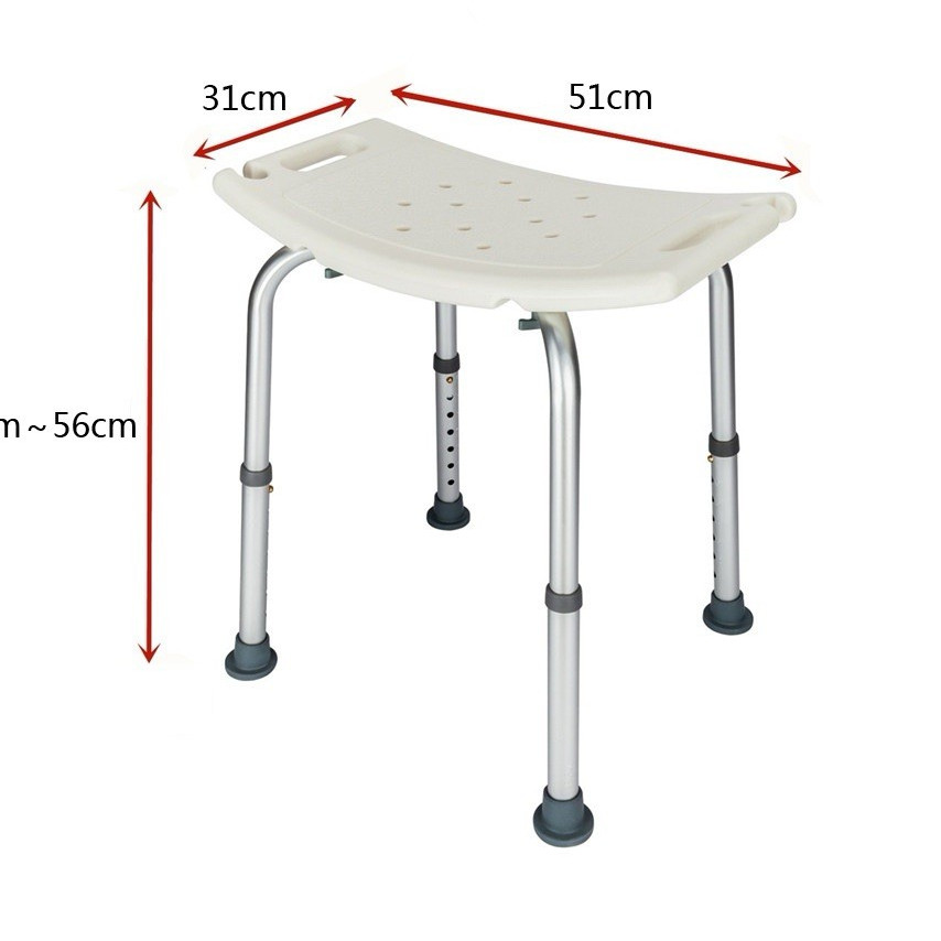Adjustable Height Non-Slip Shower/Bath Stool, Plastic/Aluminum, 51x31cm