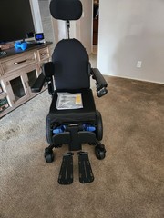 Quantum EDGE3 Power Tilt Wheelchair: Brand New, Cobalt Blue, Left Hand User