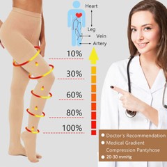 Compression Thigh High Stockings Men and Women 30-40 mmHg Beige Black Large
