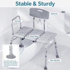 Tub Transfer Bench for Bathtub, 400 Lbs Heavy Duty Shower Chair with Backrest, S
