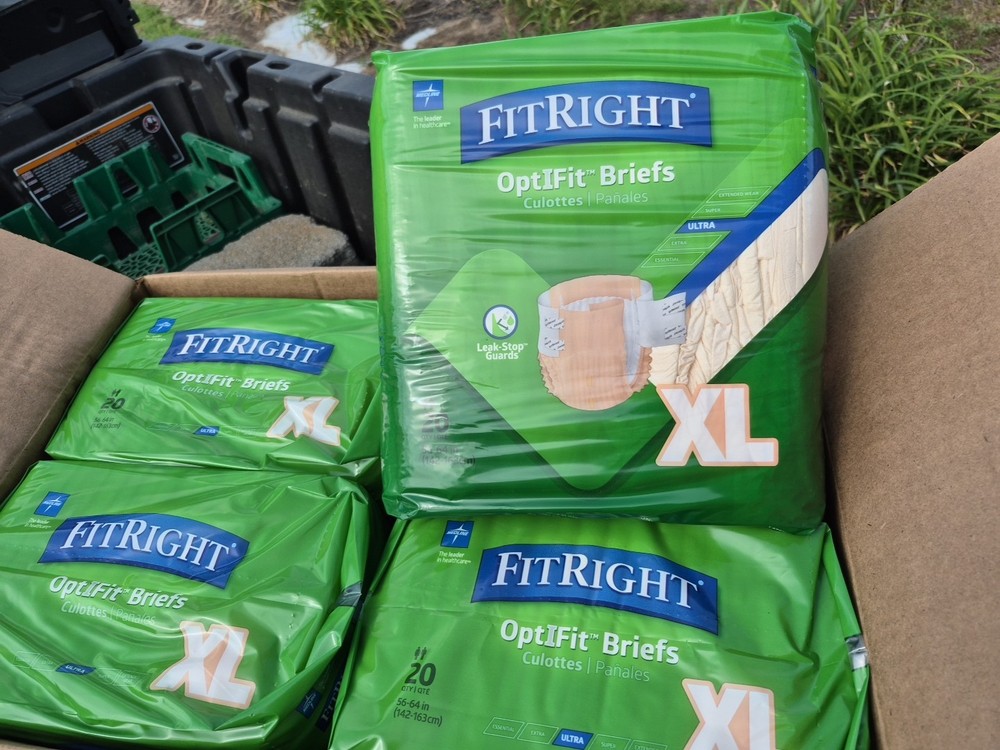 80ct Medline Fitright Ultra Disposable Briefs w/tabs XL (56-64in) 4/20ct Pkgs