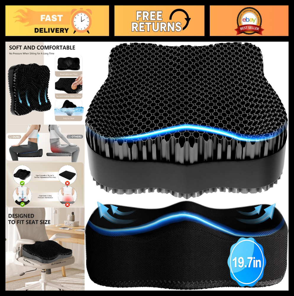 Extra Large Gel Seat Cushion 19″ – Thick Pressure Relief for Sciatica & Coccyx P