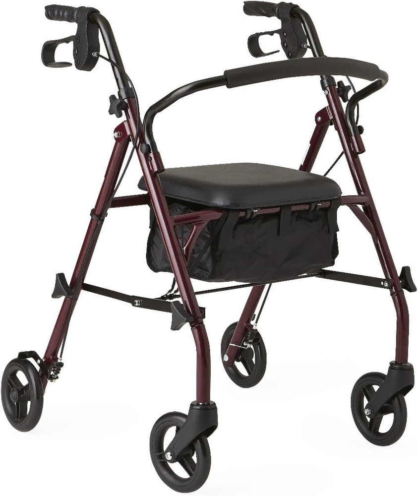 Medline Steel Rollator Walker Burgundy Walker for Mobility Impaired 6″ Wheels