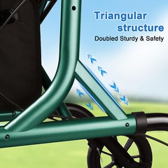 Rollator Walker w/Seat Folding Walker w/8inch Wheels Supports up to 300lbs Green