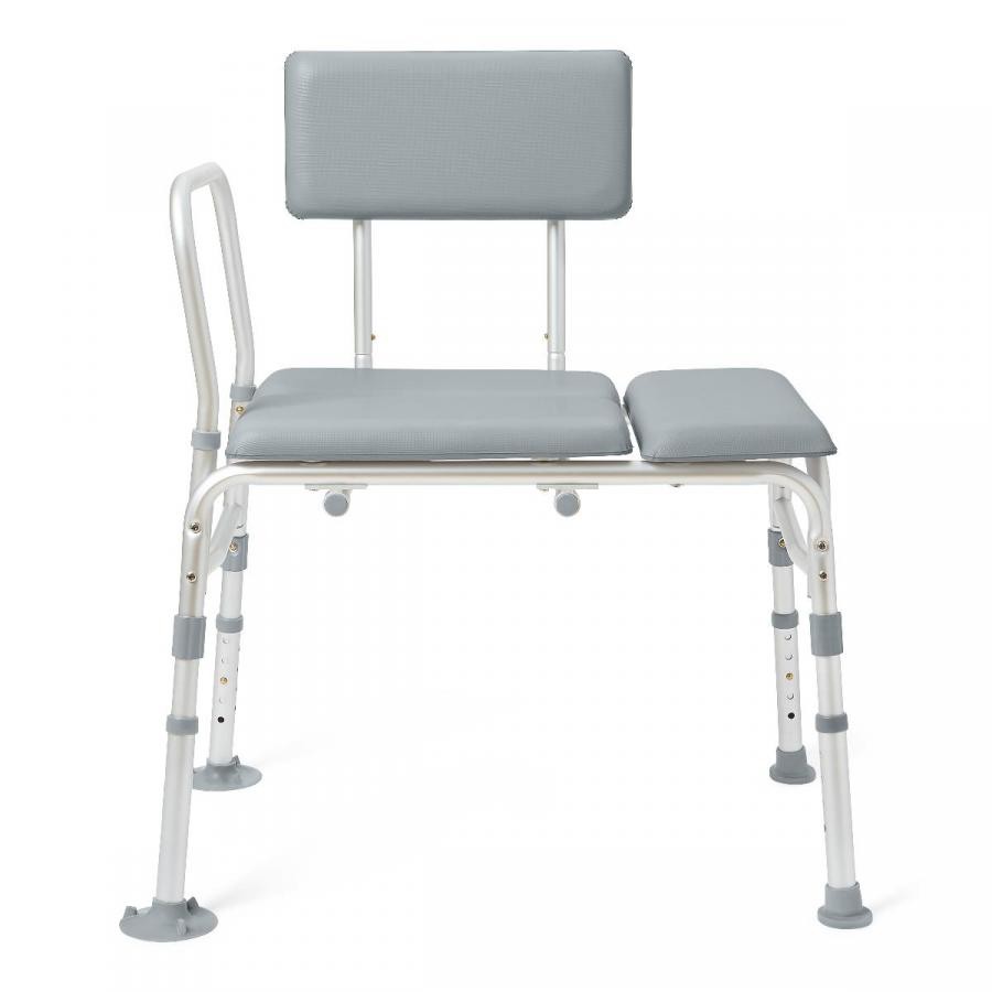 Medline Transfer Bench with Back, Padded, Aluminum, 400 Lb. Capacity, 1 Count
