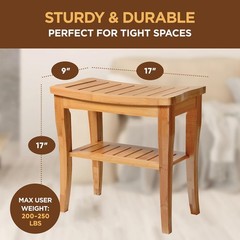 Bamboo Shower Bench Small Stool Storage Shelf Non Slip