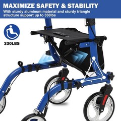4 Wheel Rollator Walker with Seat for Seniors, Aluminum Alloy Rolling Walker