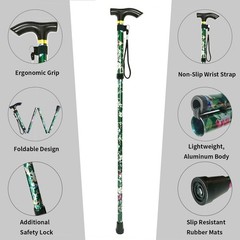5-Height Adjustable Lightweight Folding Cane with Wrist Strap for Seniors