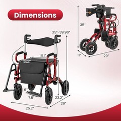 2-in-1 Rollator Walker for Seniors with Seat 9″ Pneumatic Tires for All Terrain